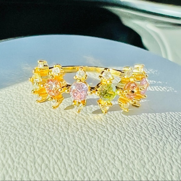Candy Shop Multicolor Crystals Sparkle Gold 18k Gold-Plated S925 Size 6 - Picture 4 of 6